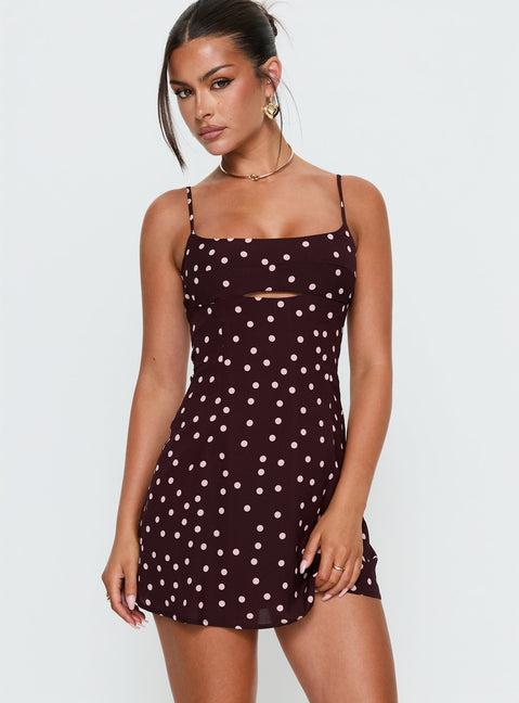Powell Mini Dress Burgundy / Pink Polka Dot Product Image