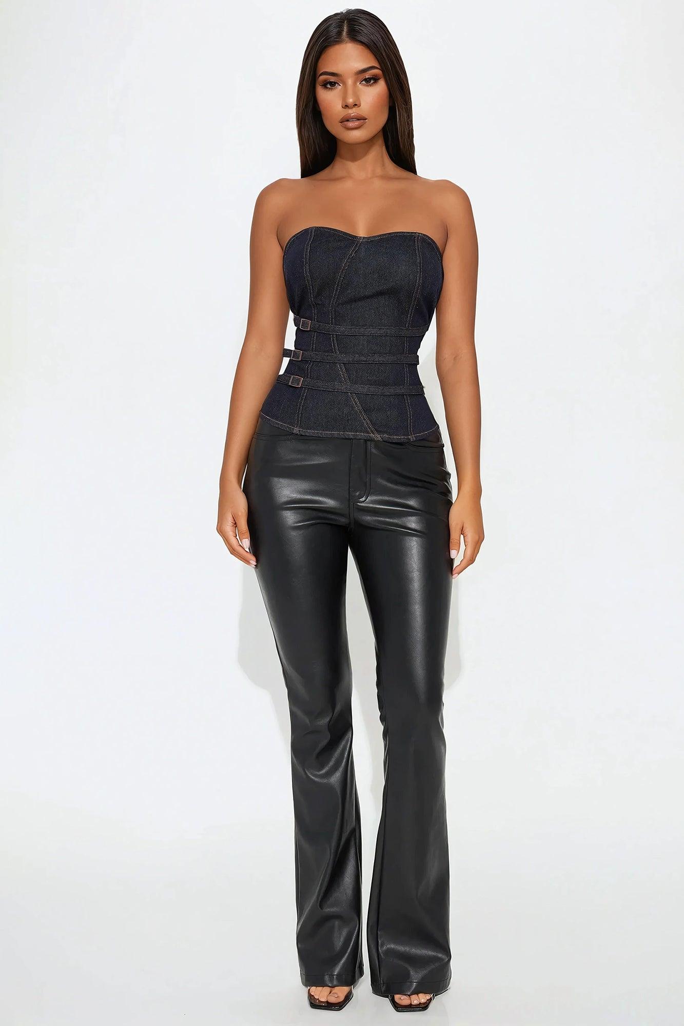 Think Of Me Denim Corset Top - Dark Wash Product Image