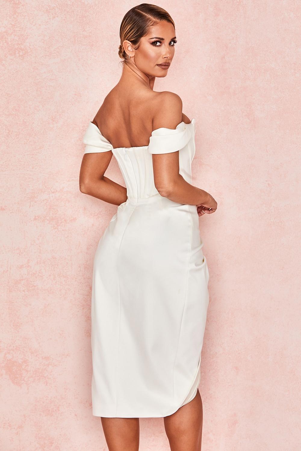 Loretta  ivory satin off shoulder dress Product Image