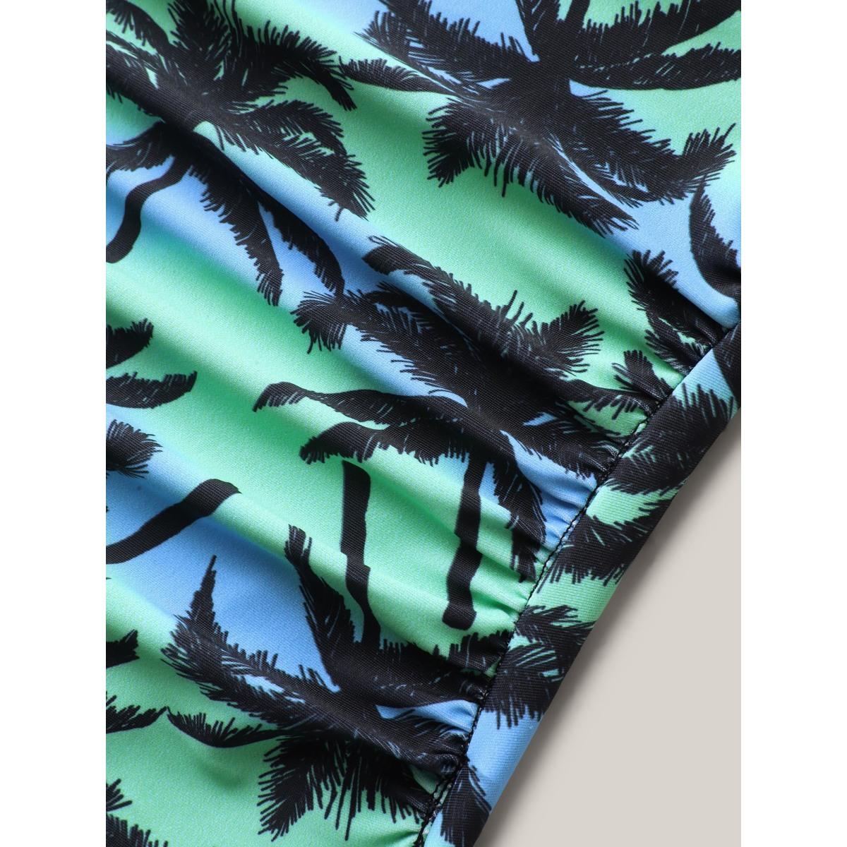 Plus Size Plain Tropical Pattern Layered One-Piece Swimsuit Women's Swimwear Black Beach Tiered Curve Bathing Suits High stretch One Pieces BloomChic 30/6X Product Image