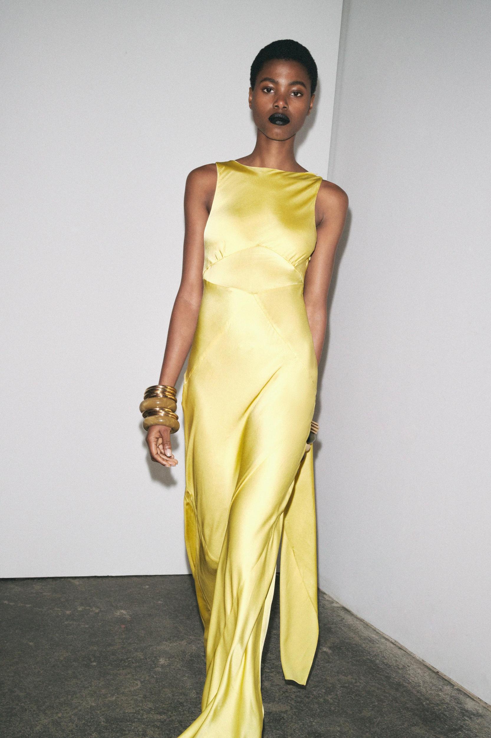 SATIN EFFECT SCARF BACK DRESS Product Image