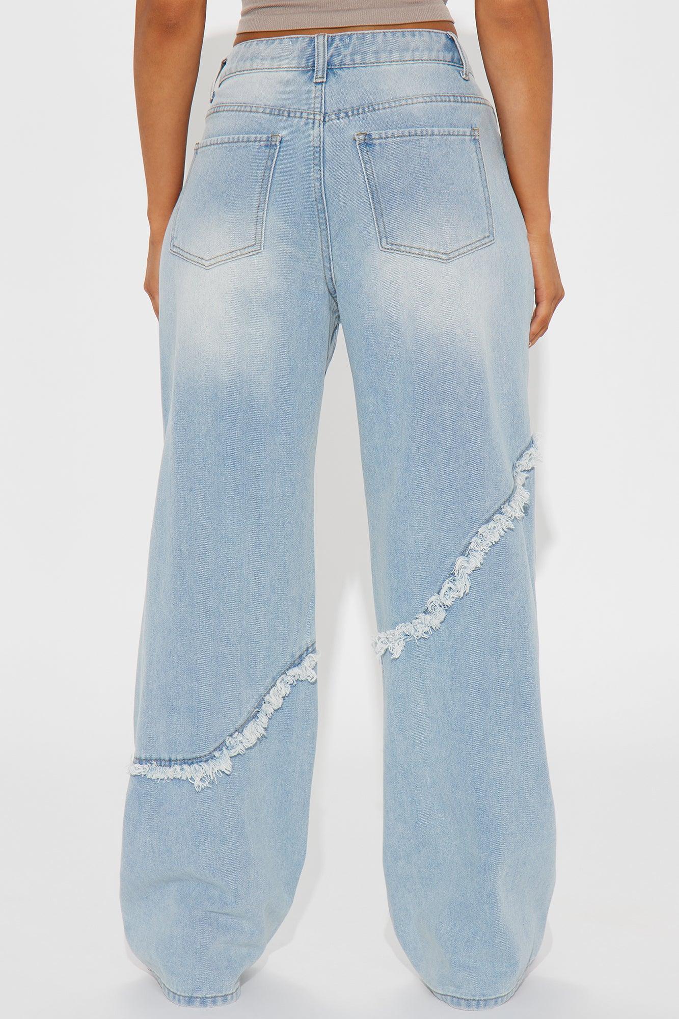 Landon Non Stretch Destructed Fray Wide Leg Jeans - Light Wash Product Image