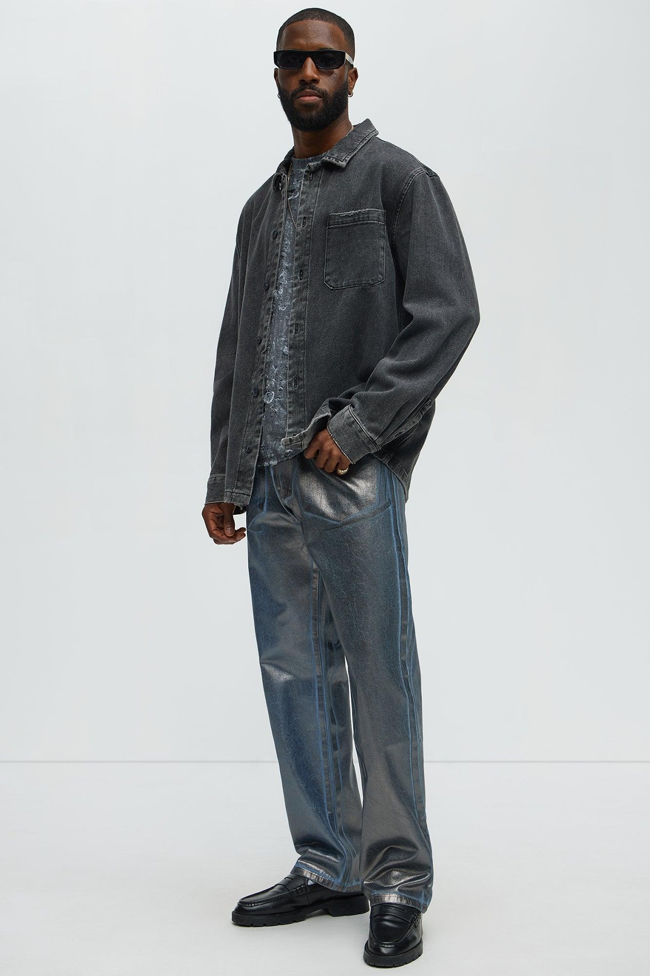 Distressed Relaxed Short Sleeve Tee Shirt - Charcoal Male Product Image