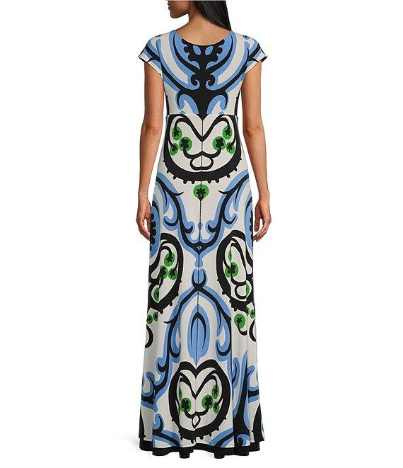 Eva Varro Convertible Baroque Print and Solid Black V-Neck Sleeveless A-Line Maxi Dress Product Image