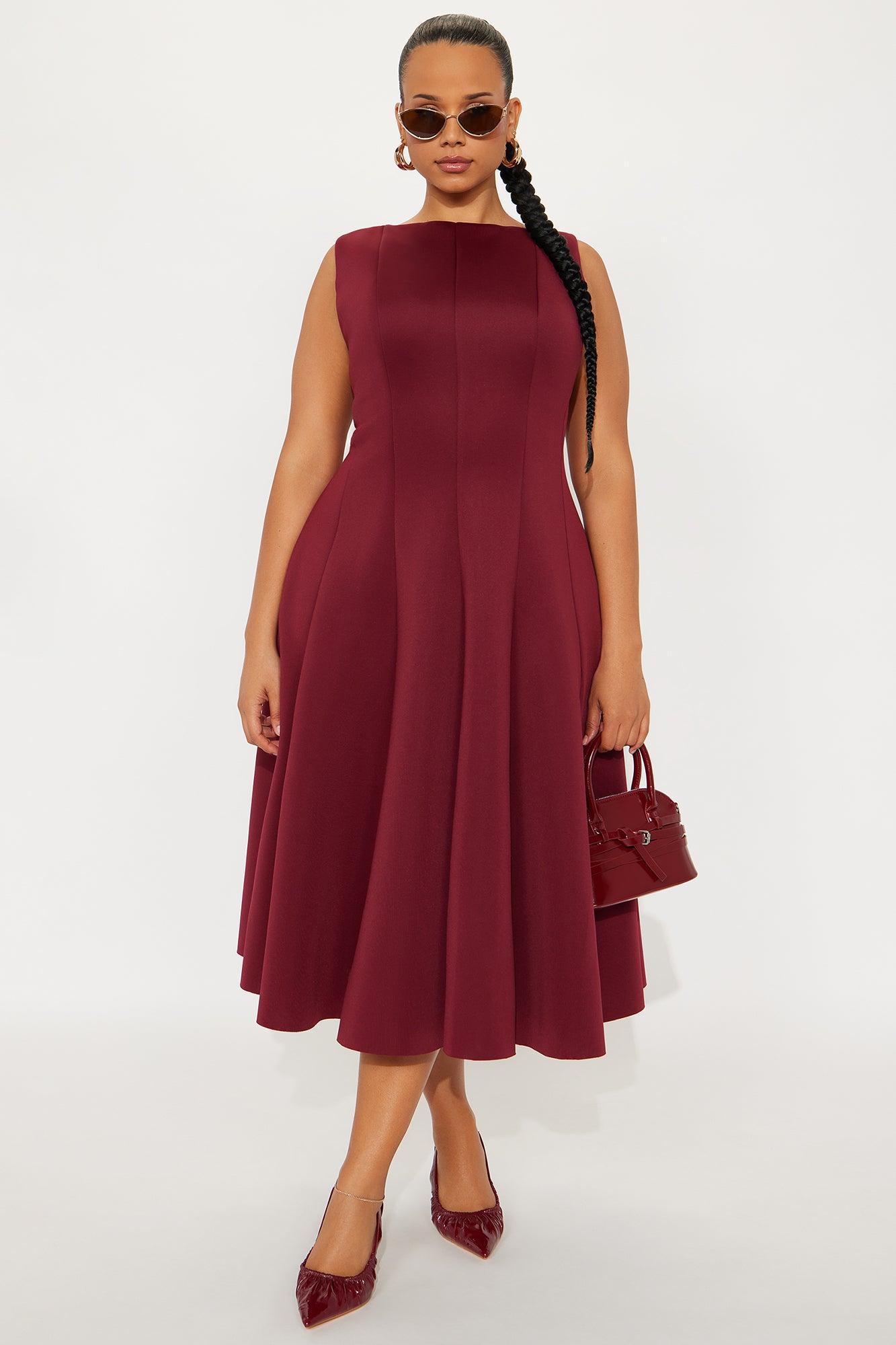 Sweet Sunday Pleated Midi Dress - Wine Female Product Image