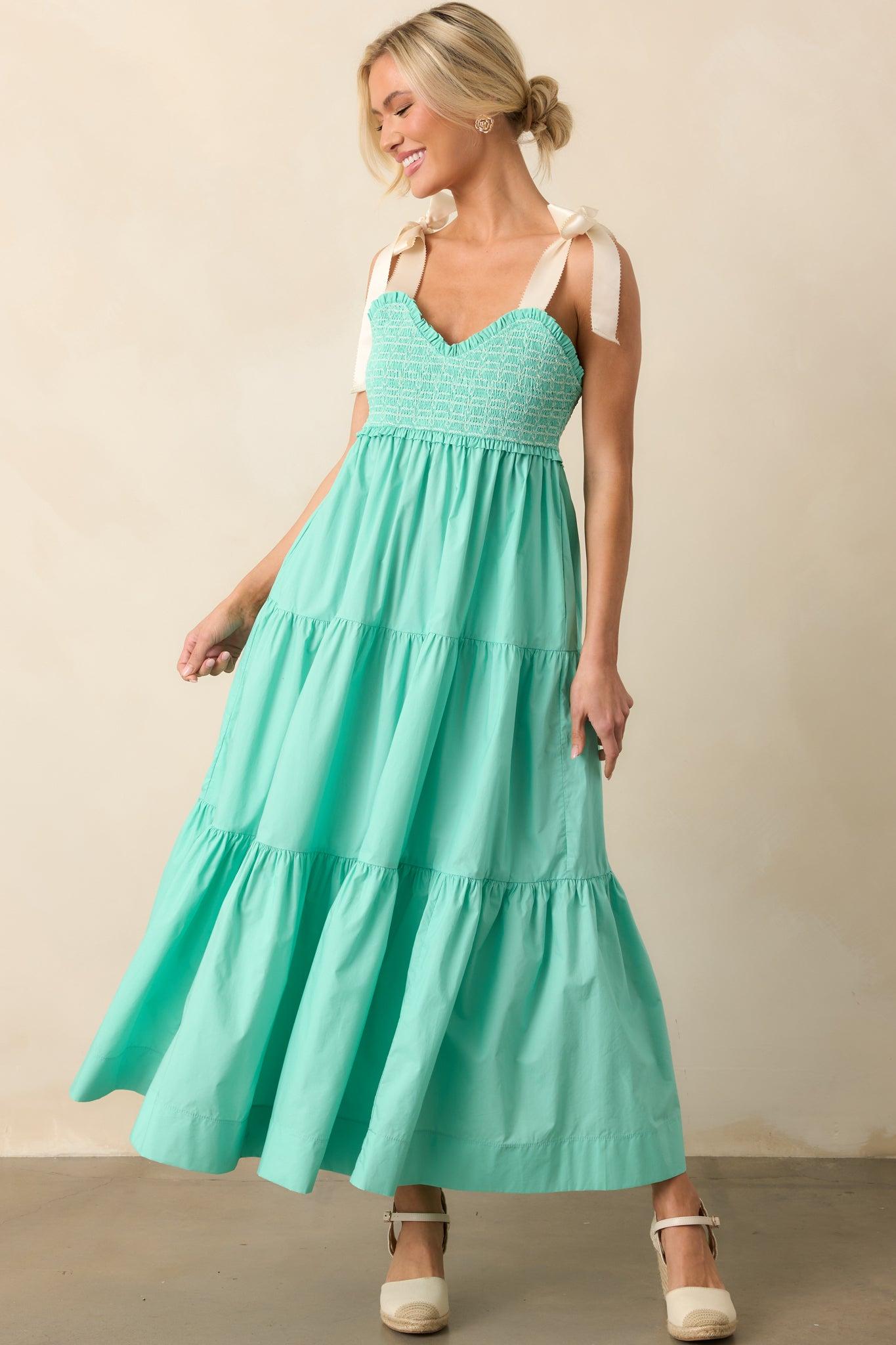 The Felicity Mint Green Cotton Midi Dress Product Image