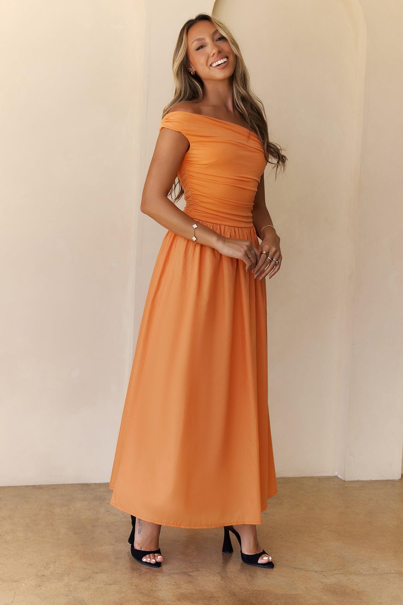 Camellia Charm Off Shoulder Maxi Dress Orange Product Image