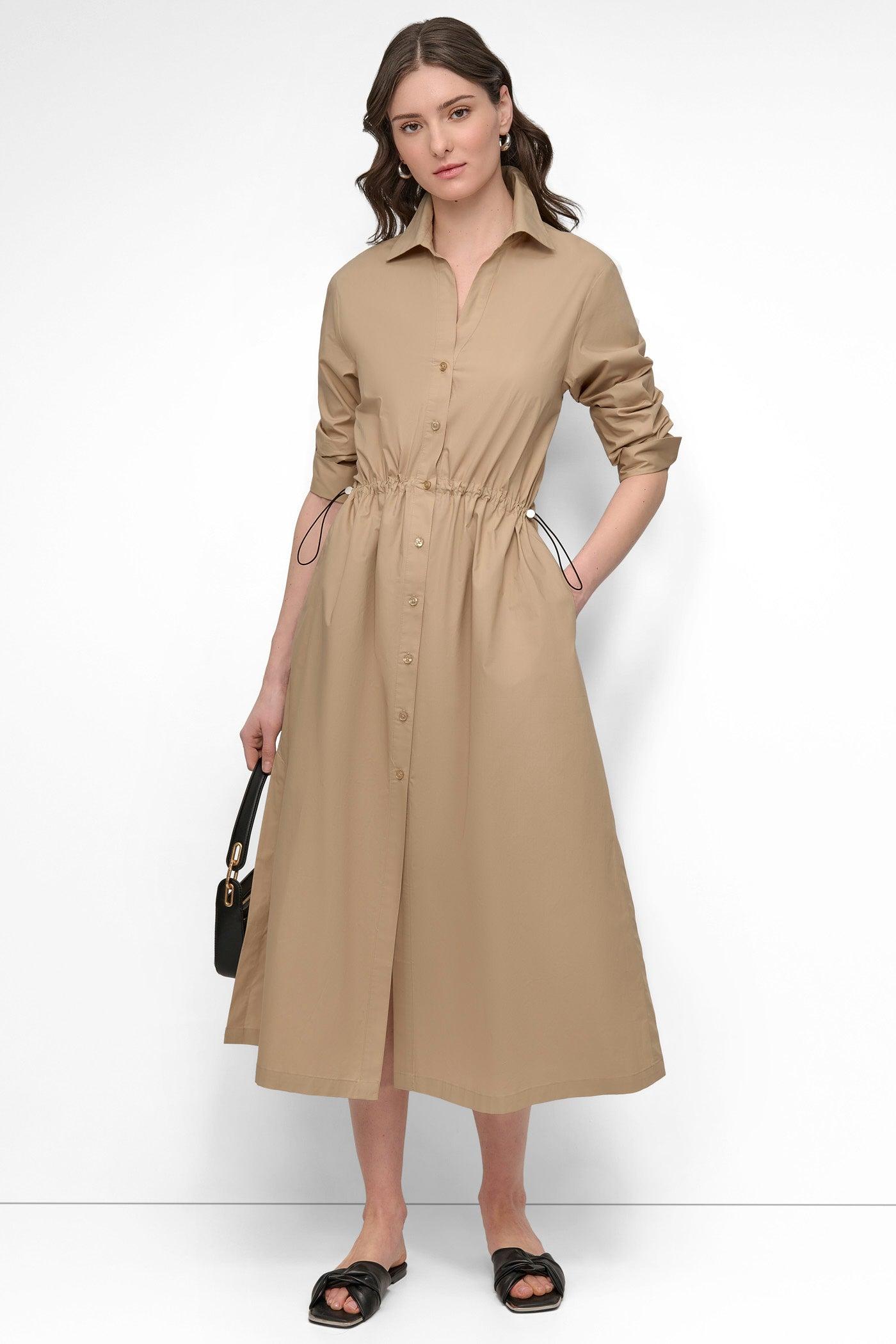 ADJUSTABLE WAIST MIDI SHIRT DRESS Product Image