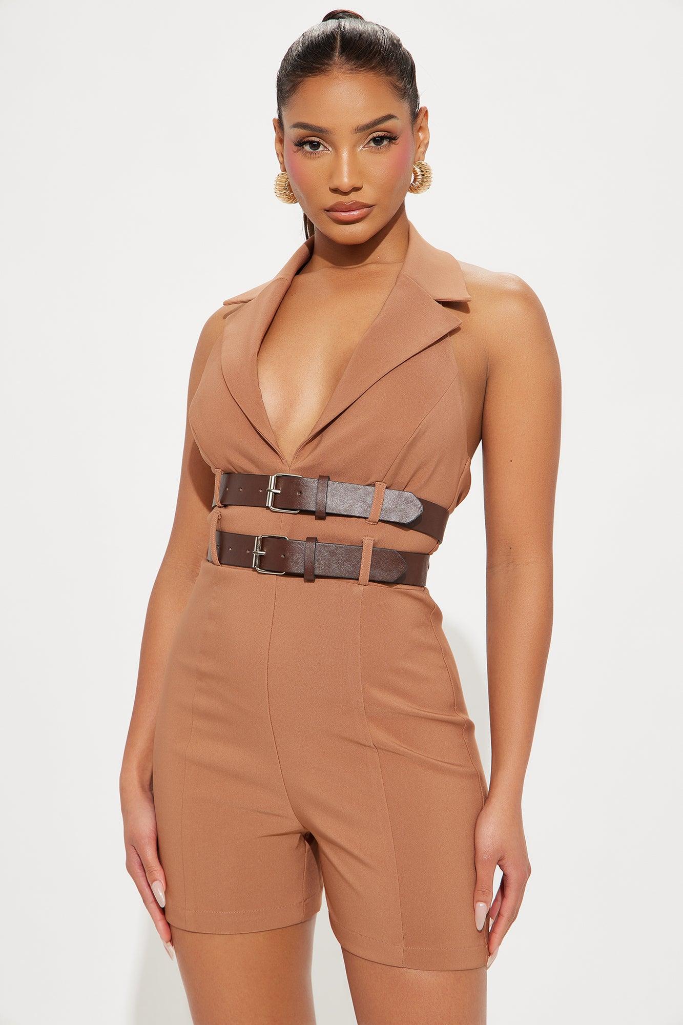 At The Office Belted Romper - Mocha Product Image