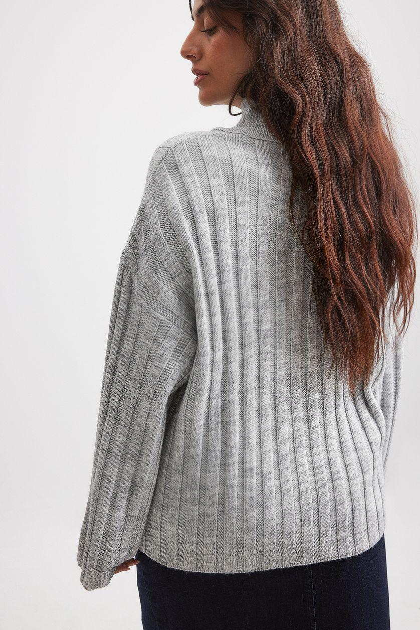 Turtle Neck Knitted Wide Rib Sweater Product Image