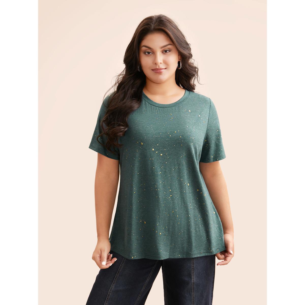 Plus Size Plain Textured Round Neck T-shirt Emerald Women Casual Non Non Everyday T-shirts BloomChic 18-20/2X Product Image