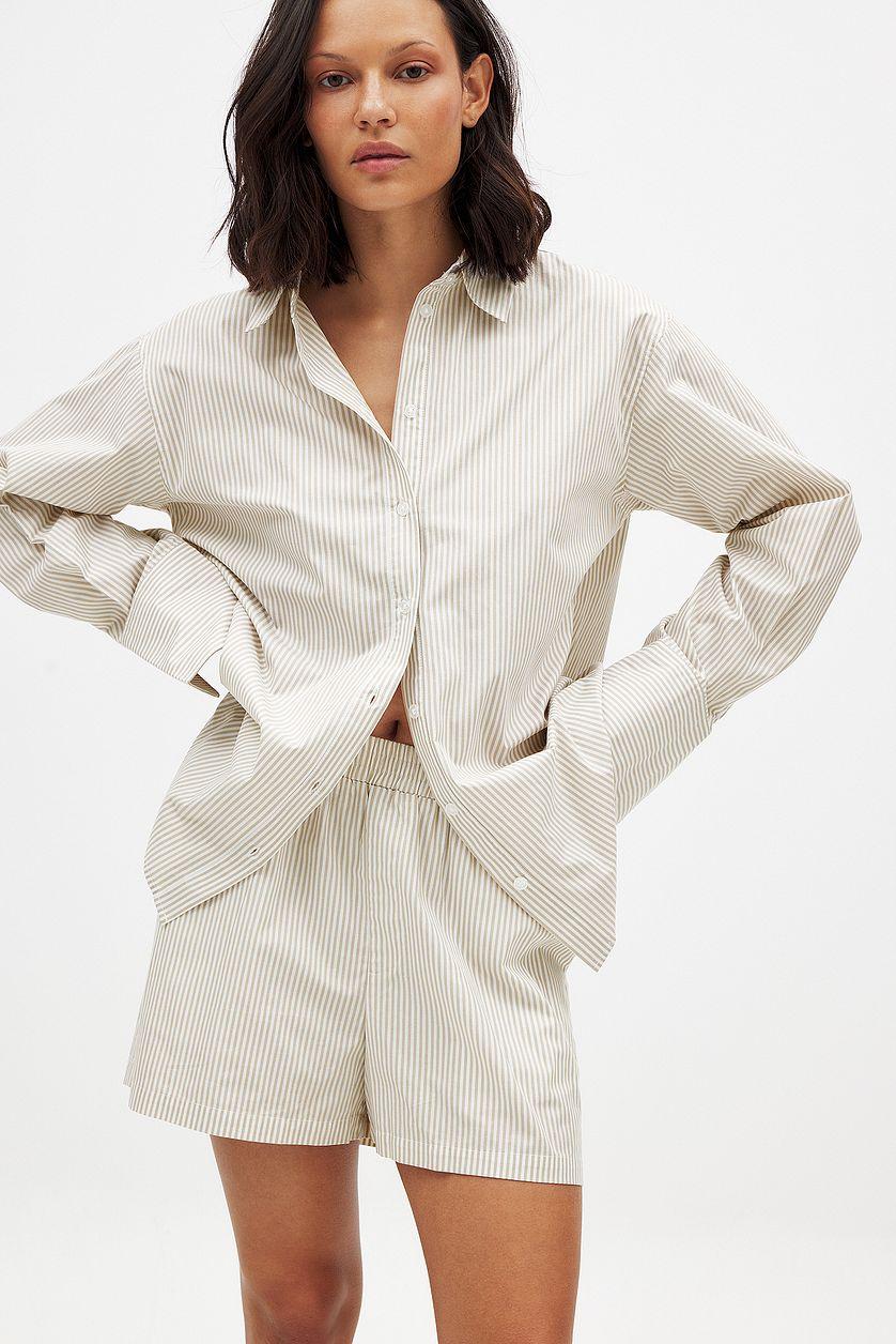 Striped Elastic Waist Cotton Shorts Product Image