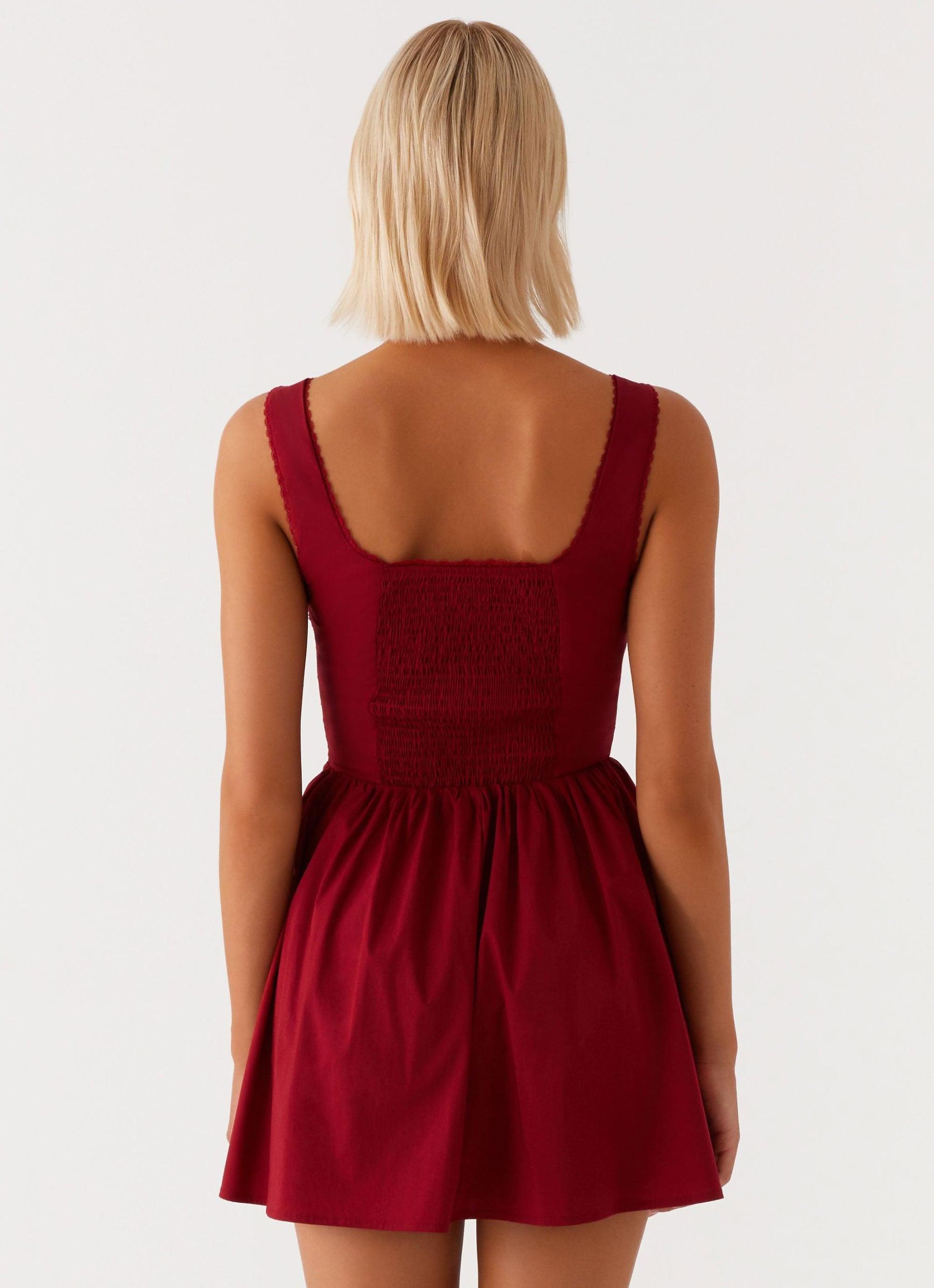 Eleanor Lace Trim Mini Dress - Red Product Image
