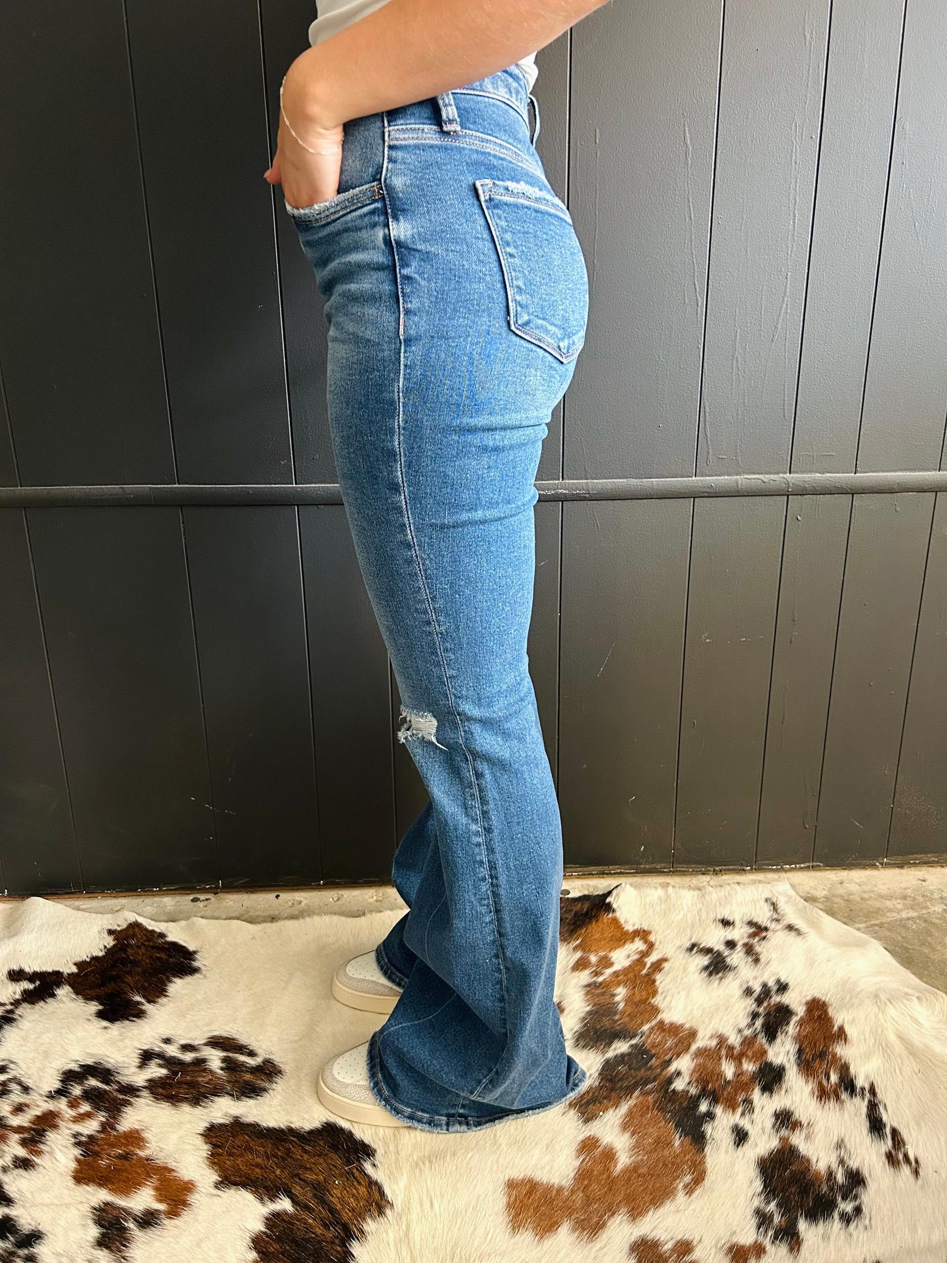 Mid Rise Classic Flare Distressed Jeans* Product Image