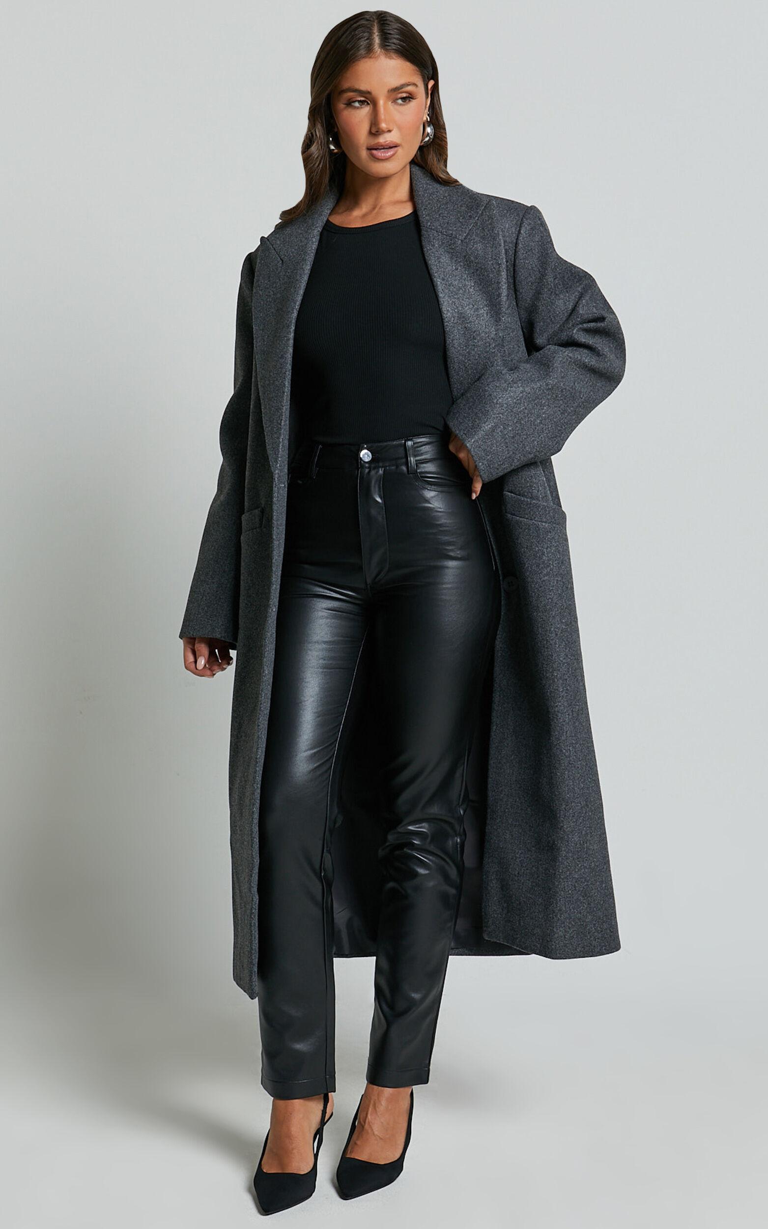 Dilyene Pants - Mid Waist Straight Leg Faux Leather Pants in Black Product Image