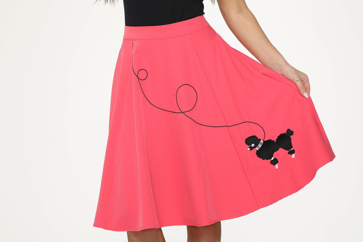 Hot Pink Black Embroidered Poodle Swing Skirt Product Image