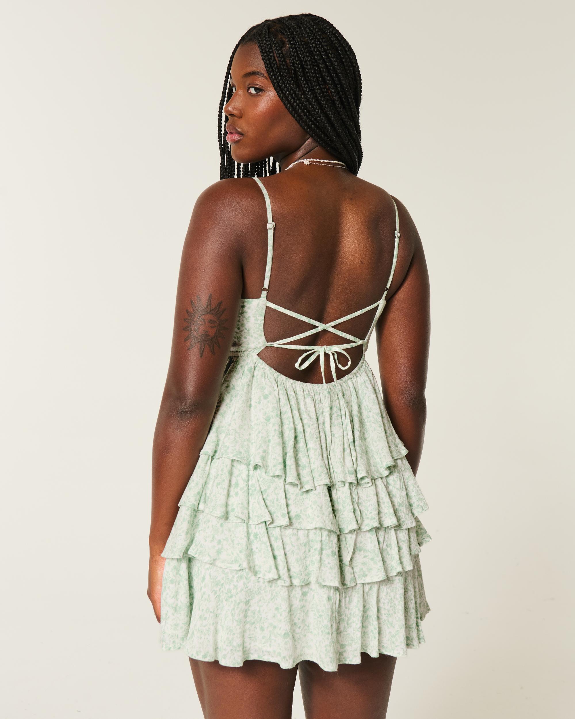 V-Neck Ruffled Tier Babydoll Mini Dress Product Image