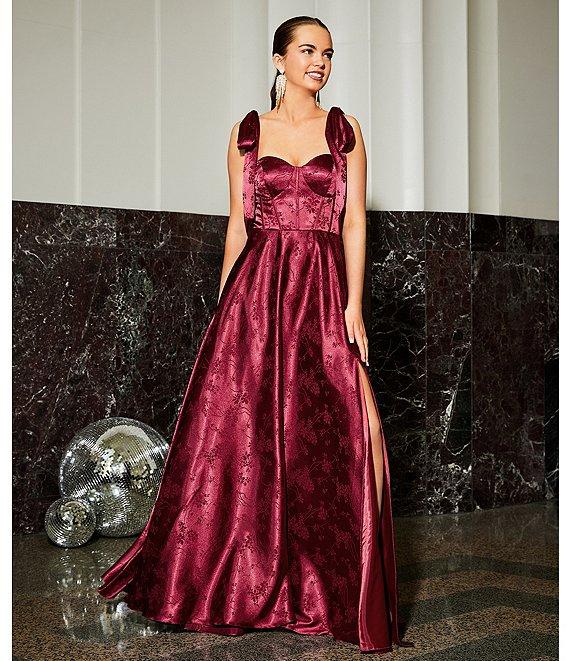 B. Darlin Floral Satin Jacquard Tie Strap Dress Product Image