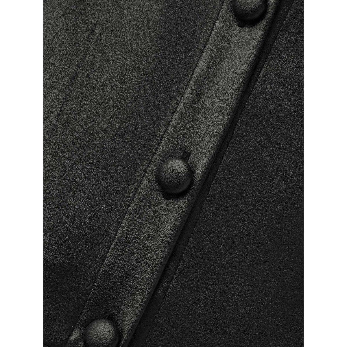 Plus Size Shirt Collar PU Leather Belted Dress Black Women Elegant Belted Shirt collar Elbow-length sleeve Curvy BloomChic 14-16/1X Product Image