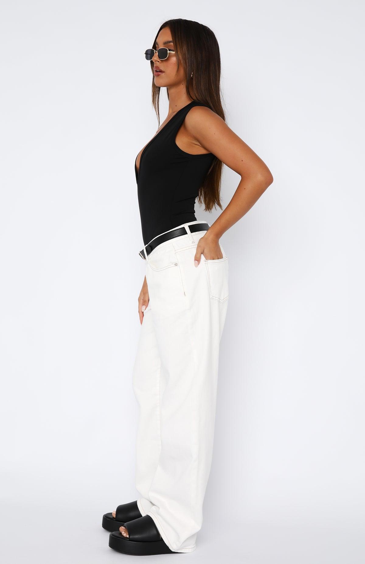 Bring The Style Low Rise Wide Leg Jeans Off White Product Image