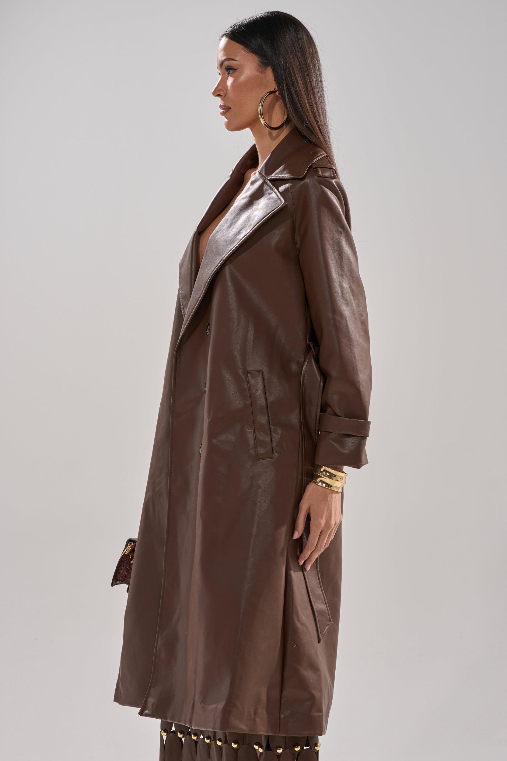 ESPRESSO MARTINI FAUX LEATHER TRENCH Product Image