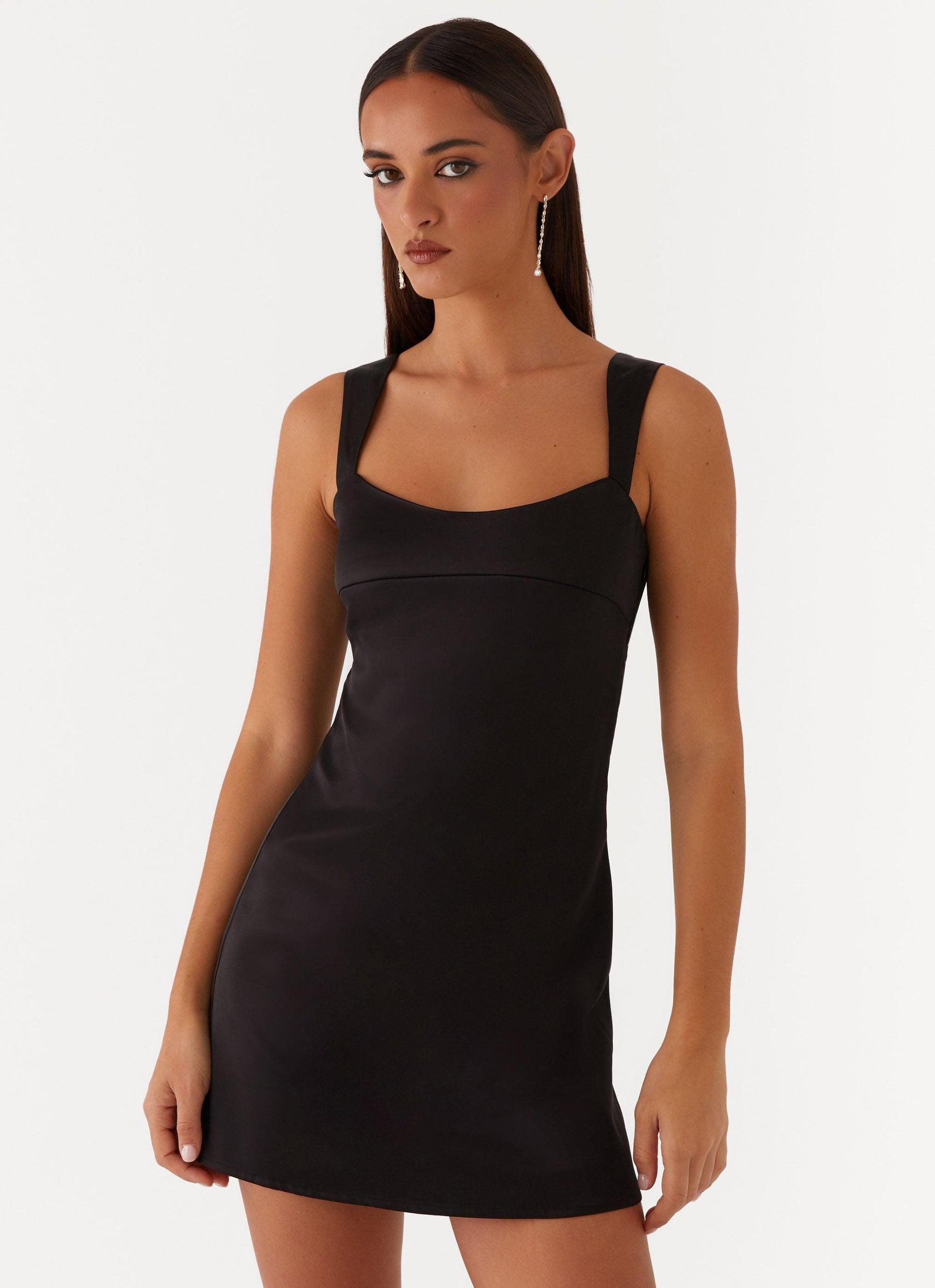 Odette Satin Mini Dress - Black Product Image