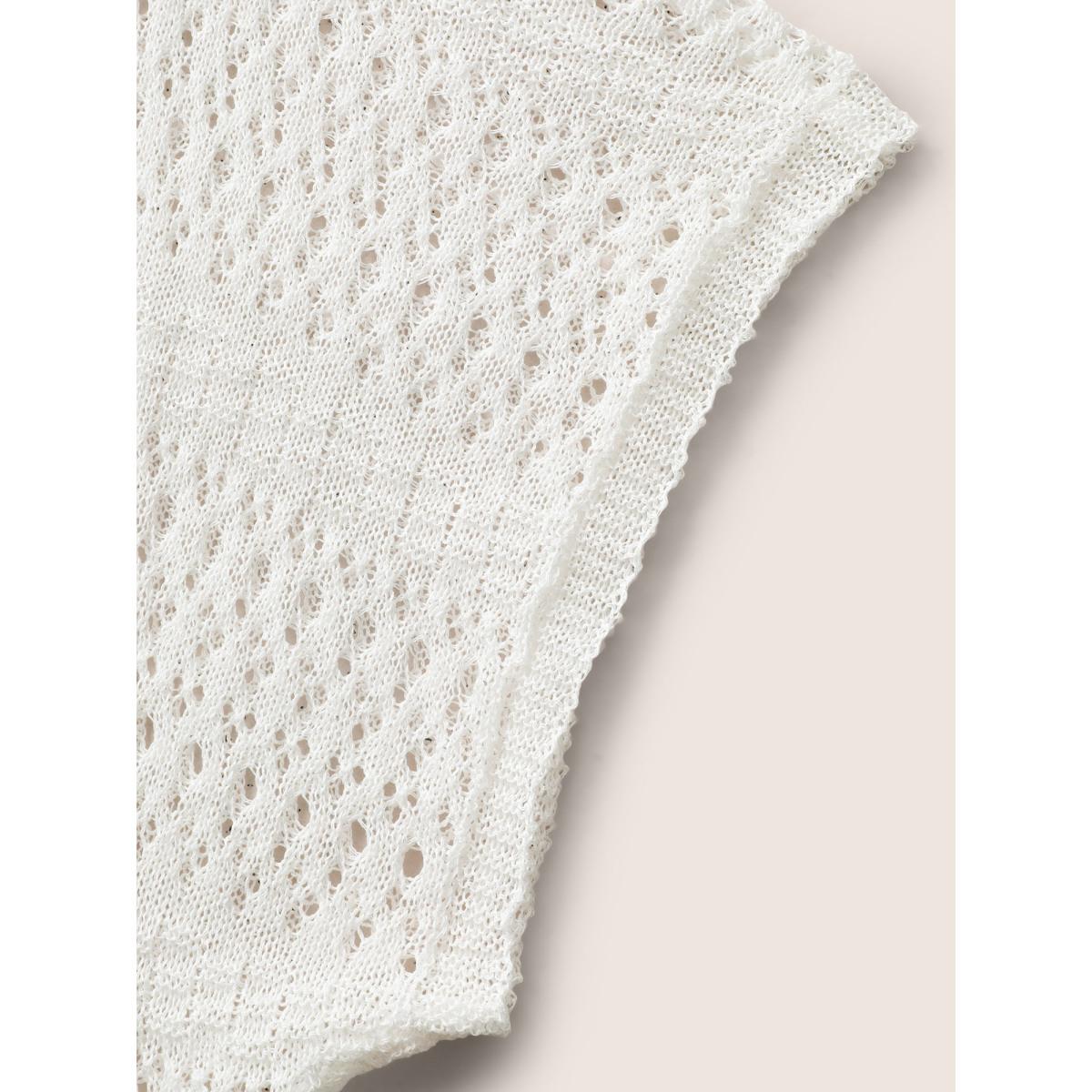 Plus Size Crew Neck Cut Out Dolman Sleeve Swim Cover Up Women's Swimwear Ivory Beach Loose Texture Curve Swim Cover Ups BloomChic 30/6X Product Image