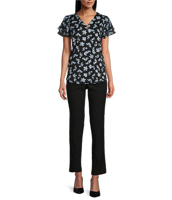 Jones New York Moss Crepe V-Neck Double Flutter Sleeve Top Product Image