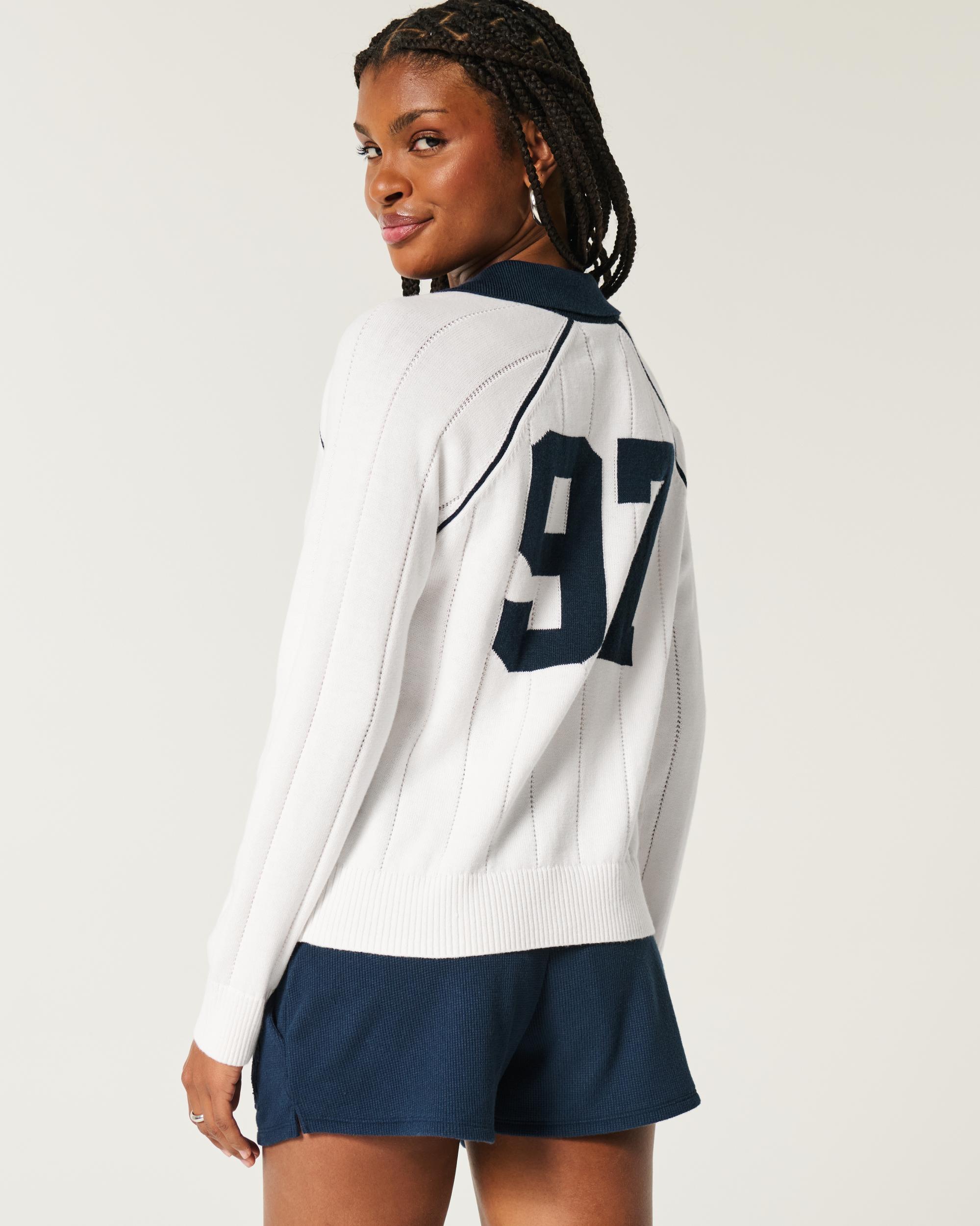 Easy Long-Sleeve Sweater Polo Product Image