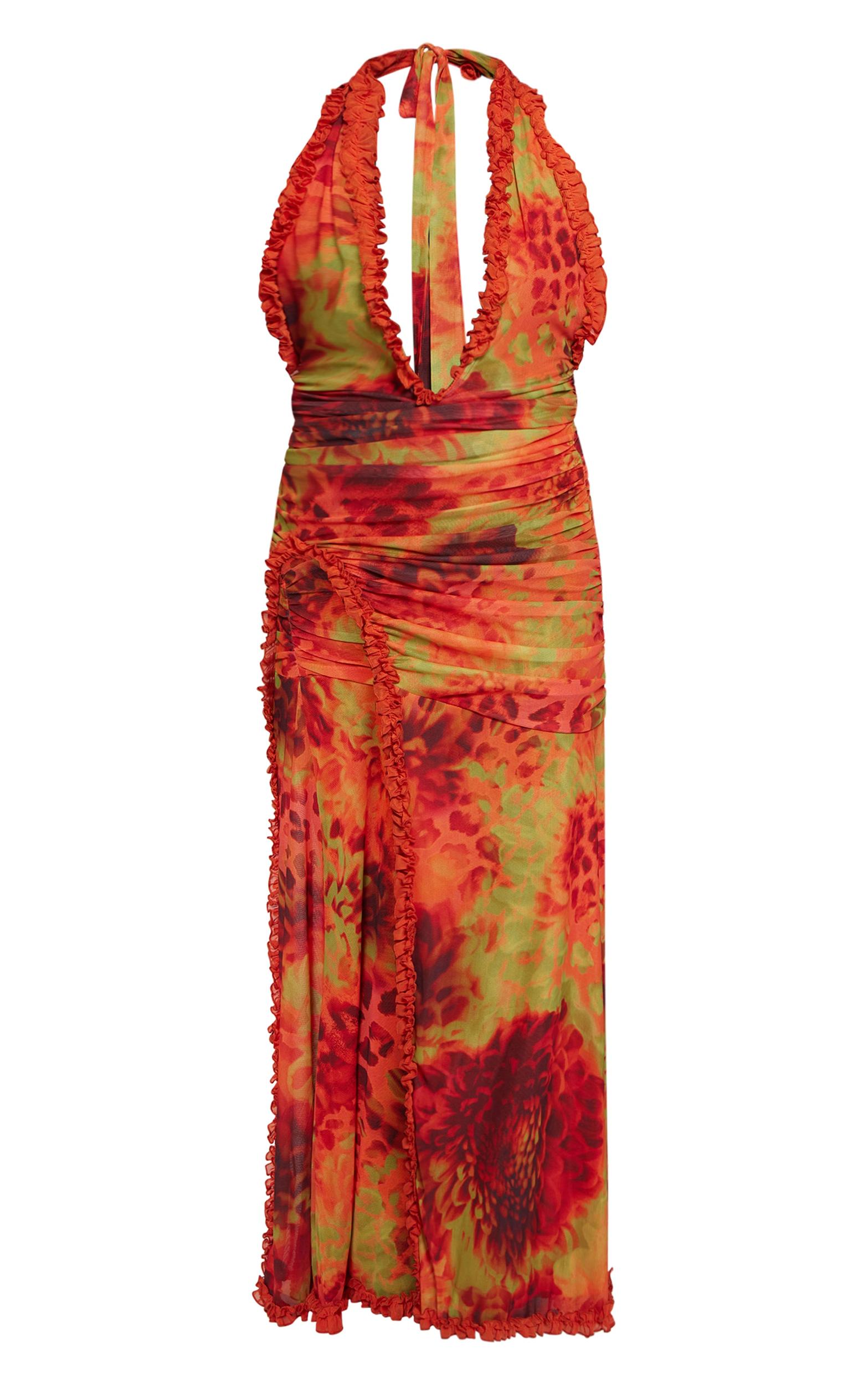 Multi Leopard Printed Ruffle Detail Plunge Maxi Dress Product Image