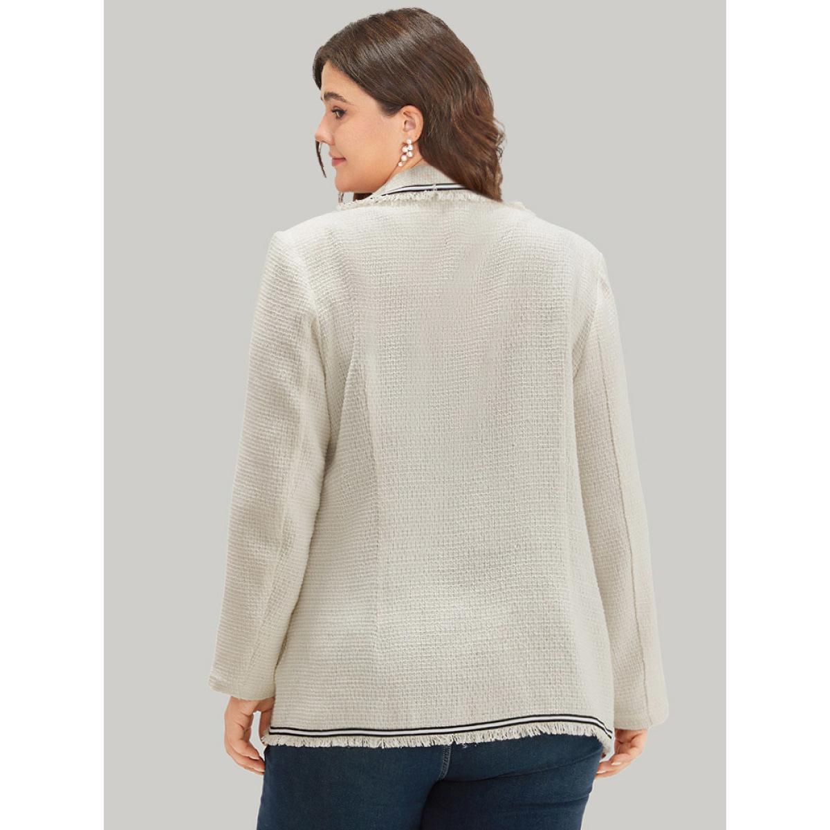 Plus Size Lapel Collar Tweed Contrast Fuzzy Trim Blazer White Women Office Plain Texture Sleeve Long Sleeve Lapel Collar 18-20/2X Pocket Office Blazers BloomChic Product Image