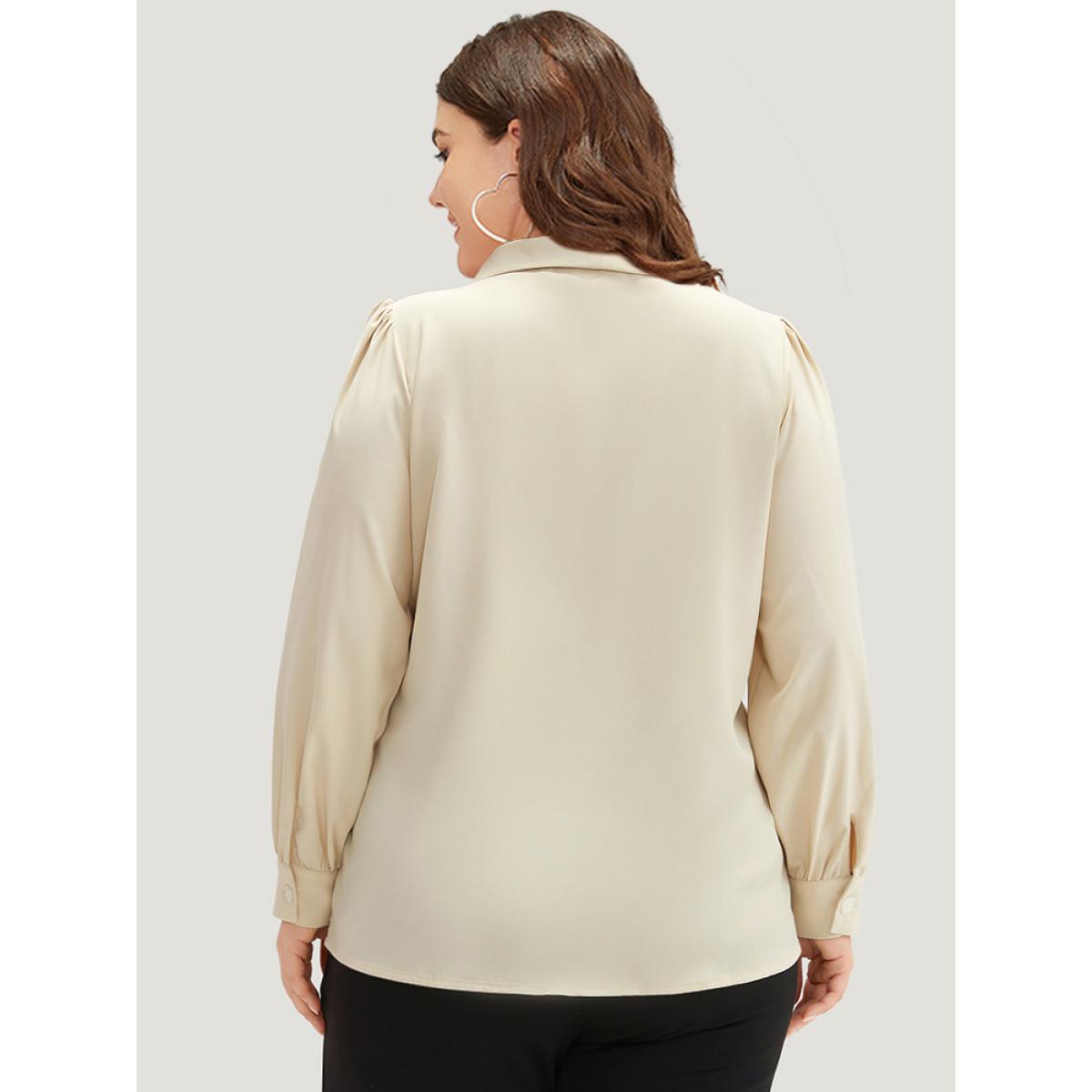 Plus Size Apricot Lapel Collar Asymmetrical Button Up Blouse Women Office Long Sleeve Lapel Collar Office Blouses BloomChic 14-16/1X Product Image