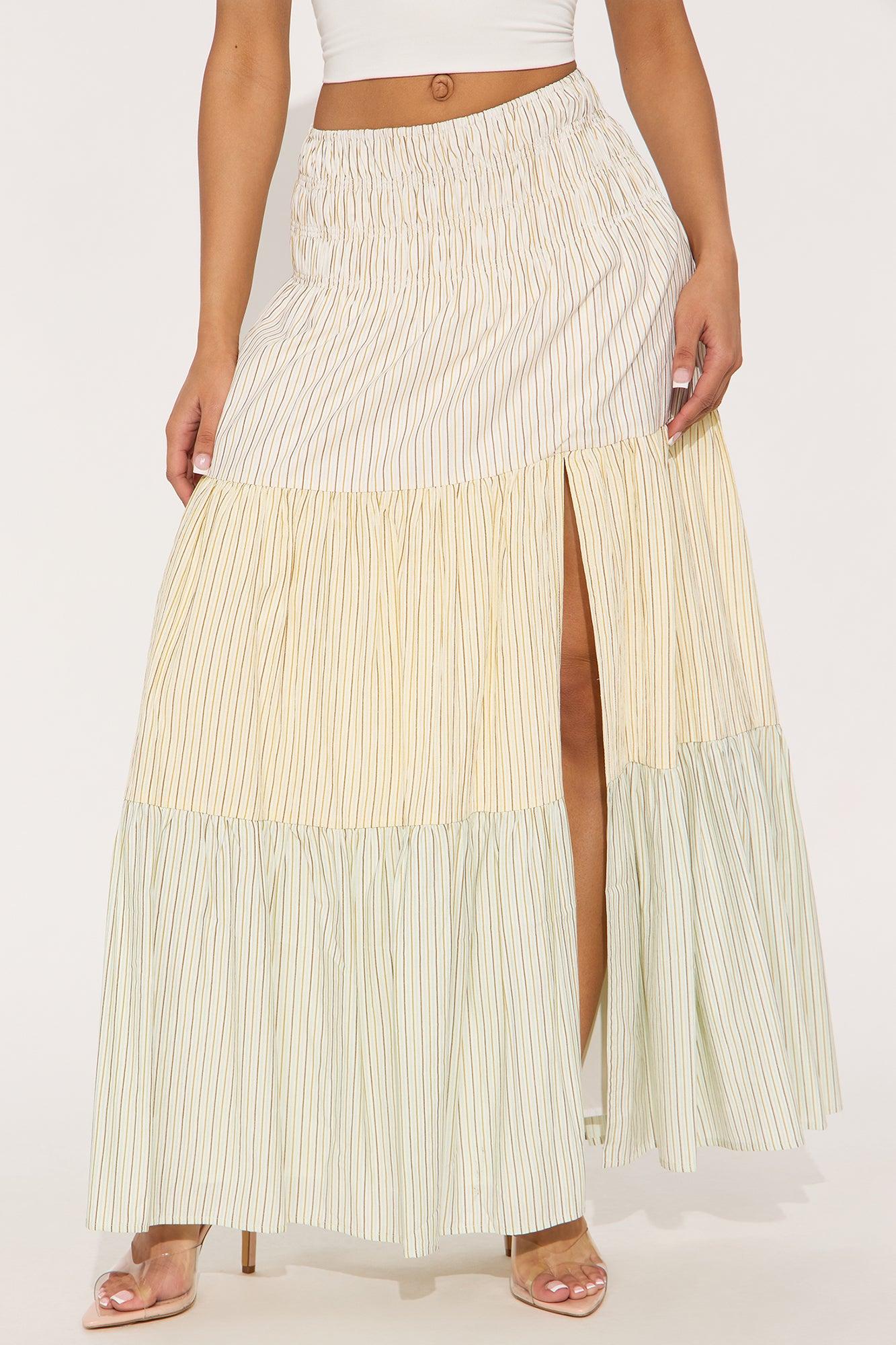 Charlotte Striped Tiered Maxi Skirt - Multi Color Product Image