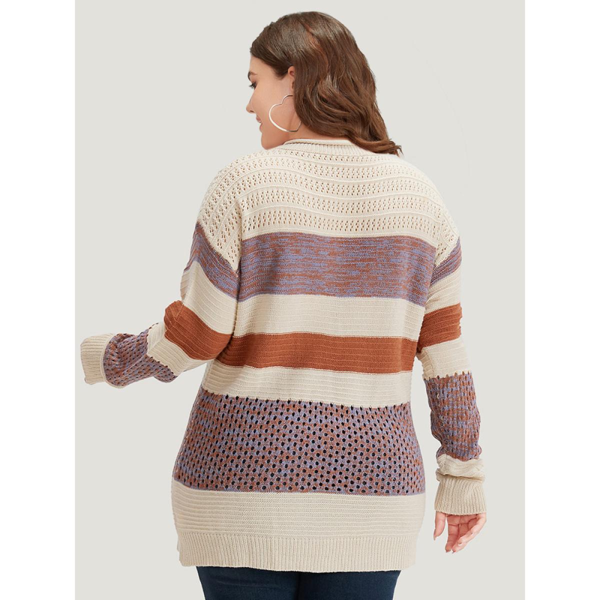 Plus Size Colorblock Contrast Drop Shoulder Cut Out Pullover Multicolor Women Casual Loose Long Sleeve Round Neck Dailywear Pullovers BloomChic 28/5X Product Image