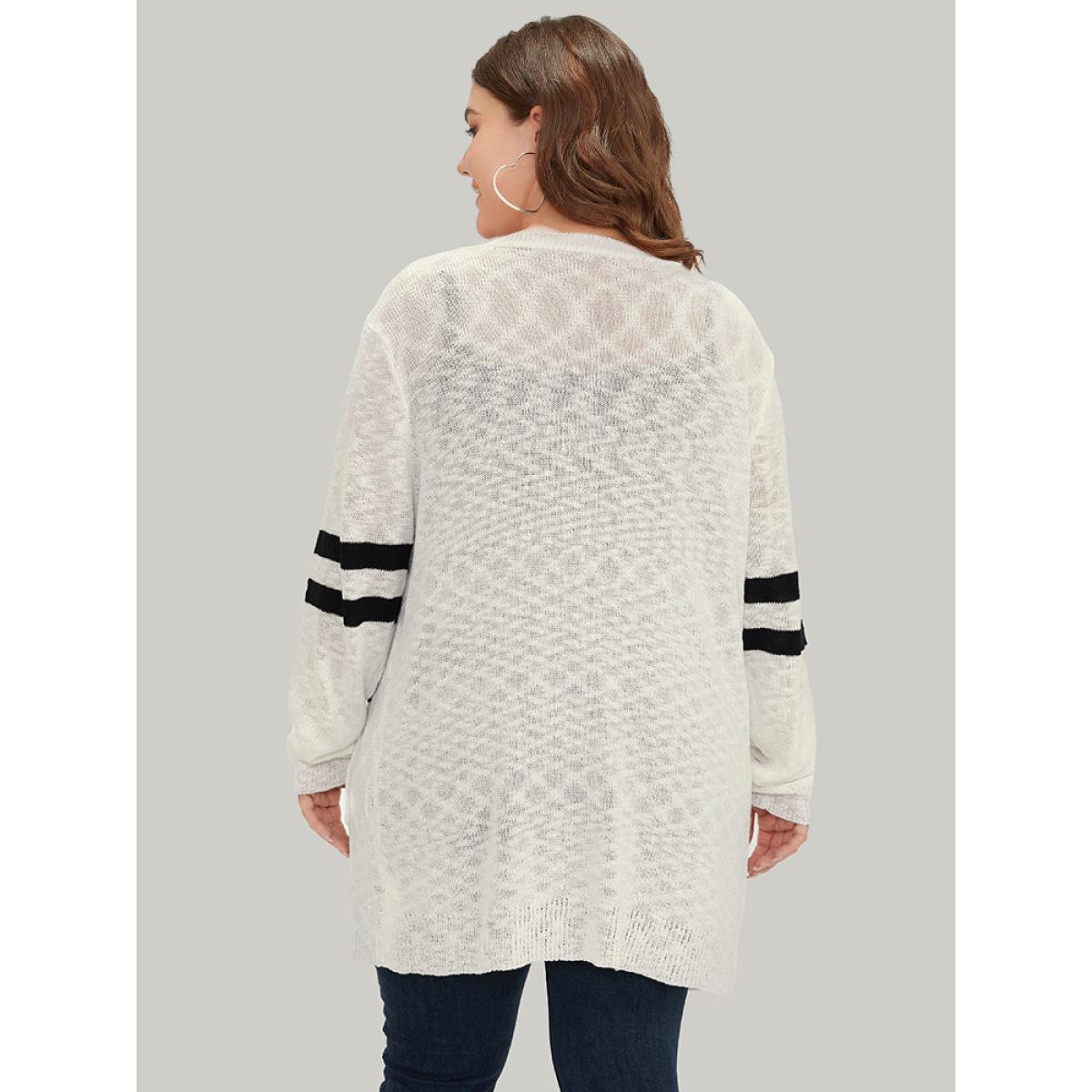 Plus Size Contrast Patched Pocket Open Front Cardigan White Women Casual Loose Long Sleeve Everyday Cardigans BloomChic 12/L Product Image