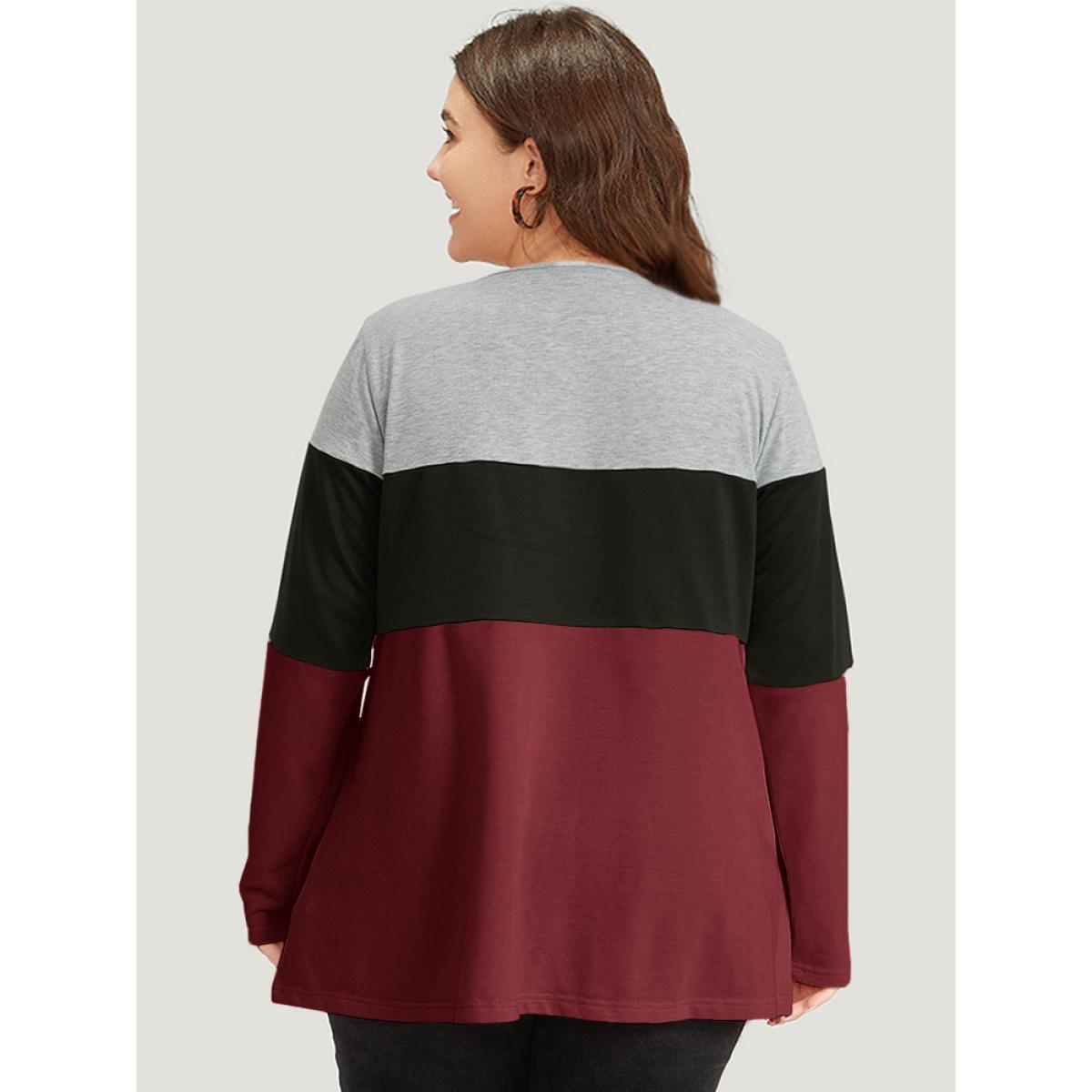 Plus Size Colorblock Contrast Crisscross V Neck Sweatshirt Women DarkGreen Casual Contrast V-neck Everyday Sweatshirts BloomChic 26/4X Product Image