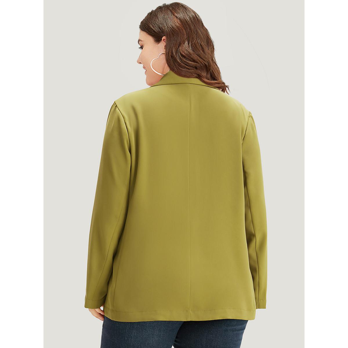 Plus Size Plain Pocket Button Up Suit Collar Blazer Olive Women Dailywear Plain Plain Sleeve Long Sleeve Lapel Collar 28/5X Pocket Casual Blazers BloomChic Product Image