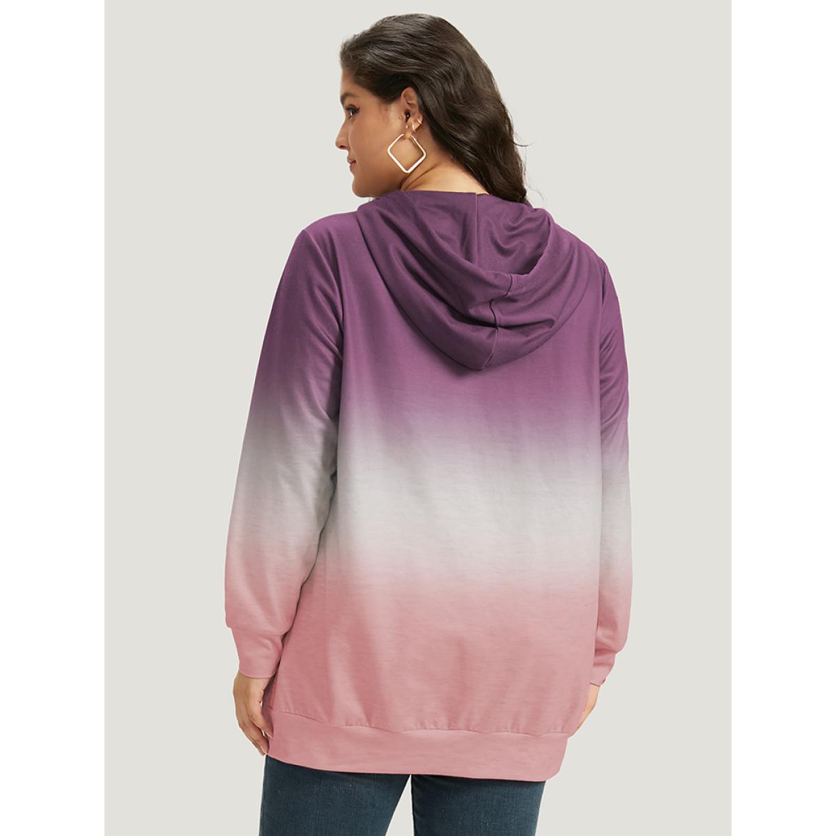 Plus Size Ombre Pocket Drawstring Hooded Sweatshirt Women Lilac Leisure Elastic cuffs Hooded Casual Sweatshirts BloomChic 12/L Product Image