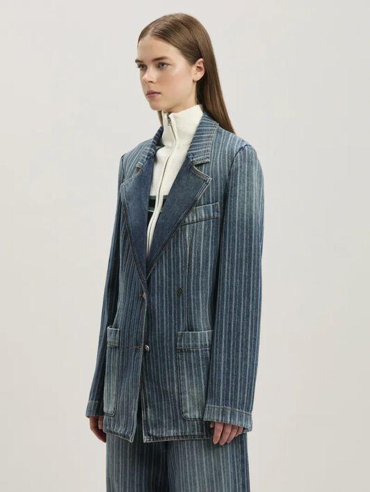 LASER PINSTRIPE DENIM BLAZER LIGHT BLUE Product Image