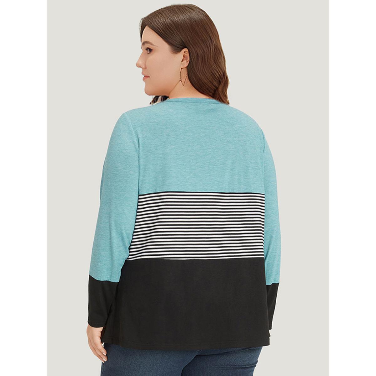 Plus Size Striped Colorblock Contrast Patchwork Crew Neck T-shirt Multicolor Women Casual Contrast Striped Round Neck Dailywear T-shirts BloomChic 10/M Product Image