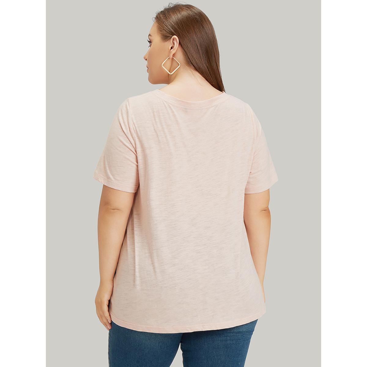 Plus Size Colorblock Contrast Heather Twist Hem T-shirt Multicolor Women Casual Heather Colorblock Round Neck Dailywear T-shirts BloomChic 12/L Product Image