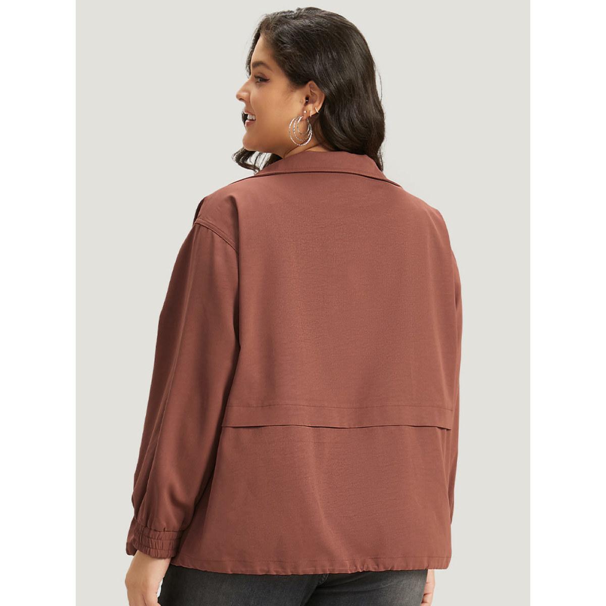 Plus Size Halloween Plain Flap Pocket Shirred Drawstring Zipper Fly Jacket Women Russet Elastic cuffs Pocket Dailywear Jackets BloomChic 26/4X Product Image