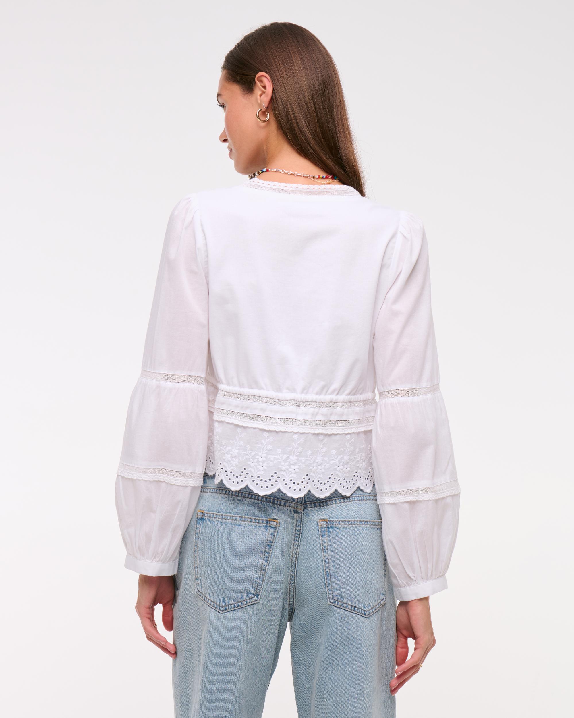 Long-Sleeve Lace Tie-Front Top Product Image