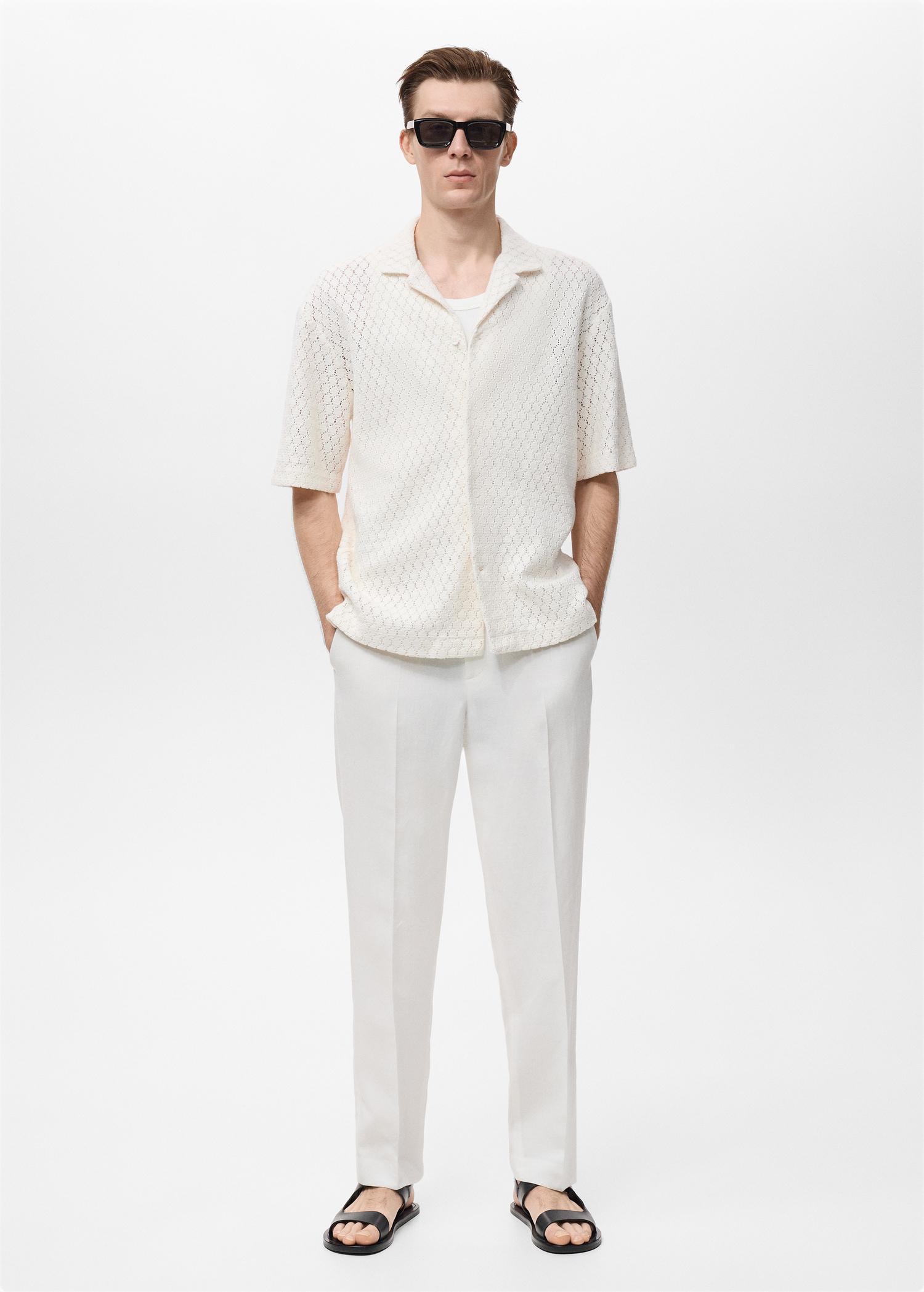 Cotton blouse with openwork detail - Men | MANGO USA Product Image