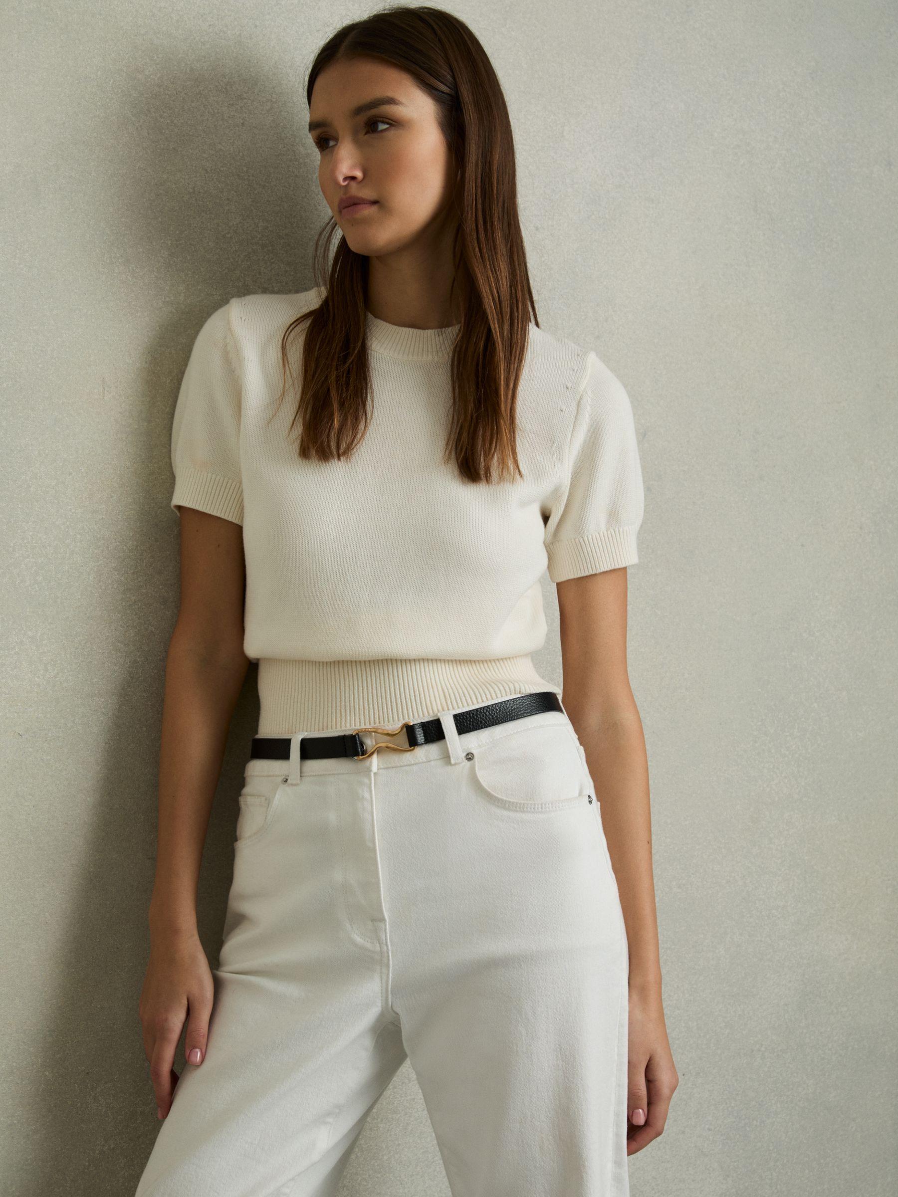 Leather Sculpted-Hardware Belt in Black Product Image