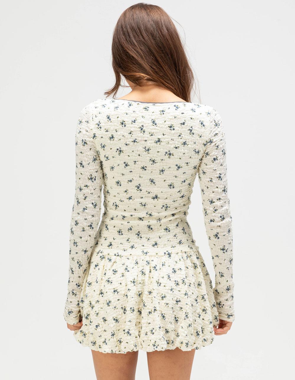 RSQ Womens Long Sleeve Textured Bubble Dress - IVORY Product Image