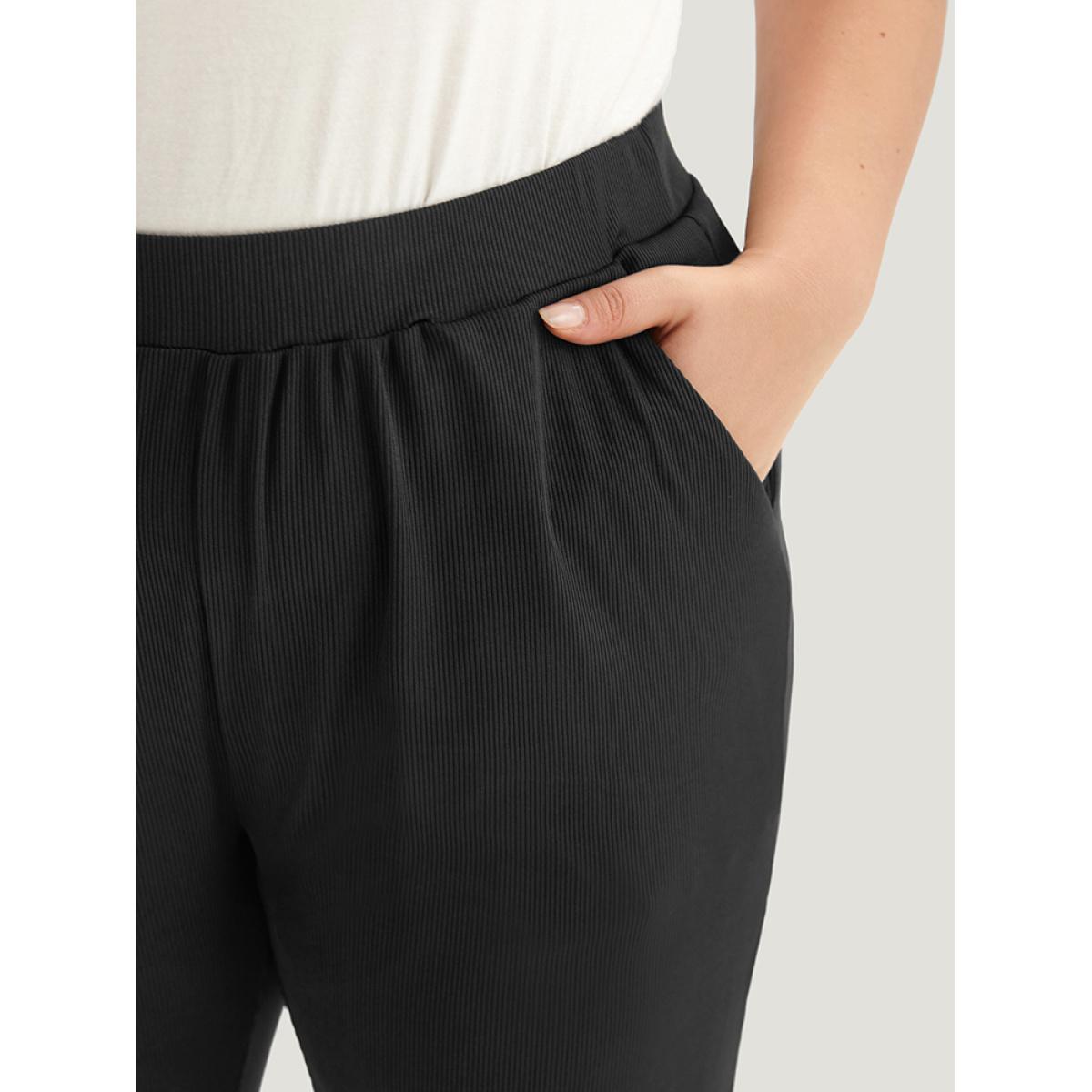 Rib Knit Solid Pocket Sweatpants Black Plus Size Women Casual Dailywear Texture 28/5X Bloomchic Product Image