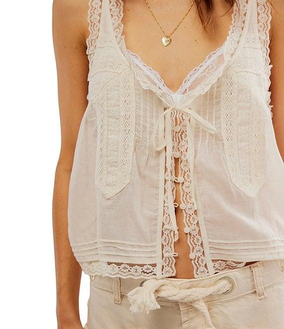 Free People Evermore Lace Scoop Neck Sleeveless Front Tie Tank Product Image