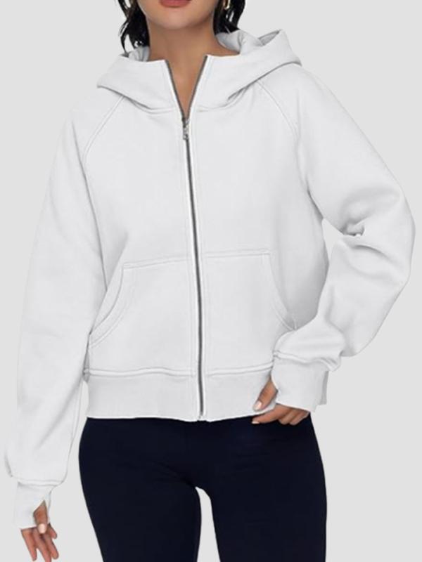 Hooded Long Sleeves Pockets Solid Color Zipper Jackets Outerwear Product Image