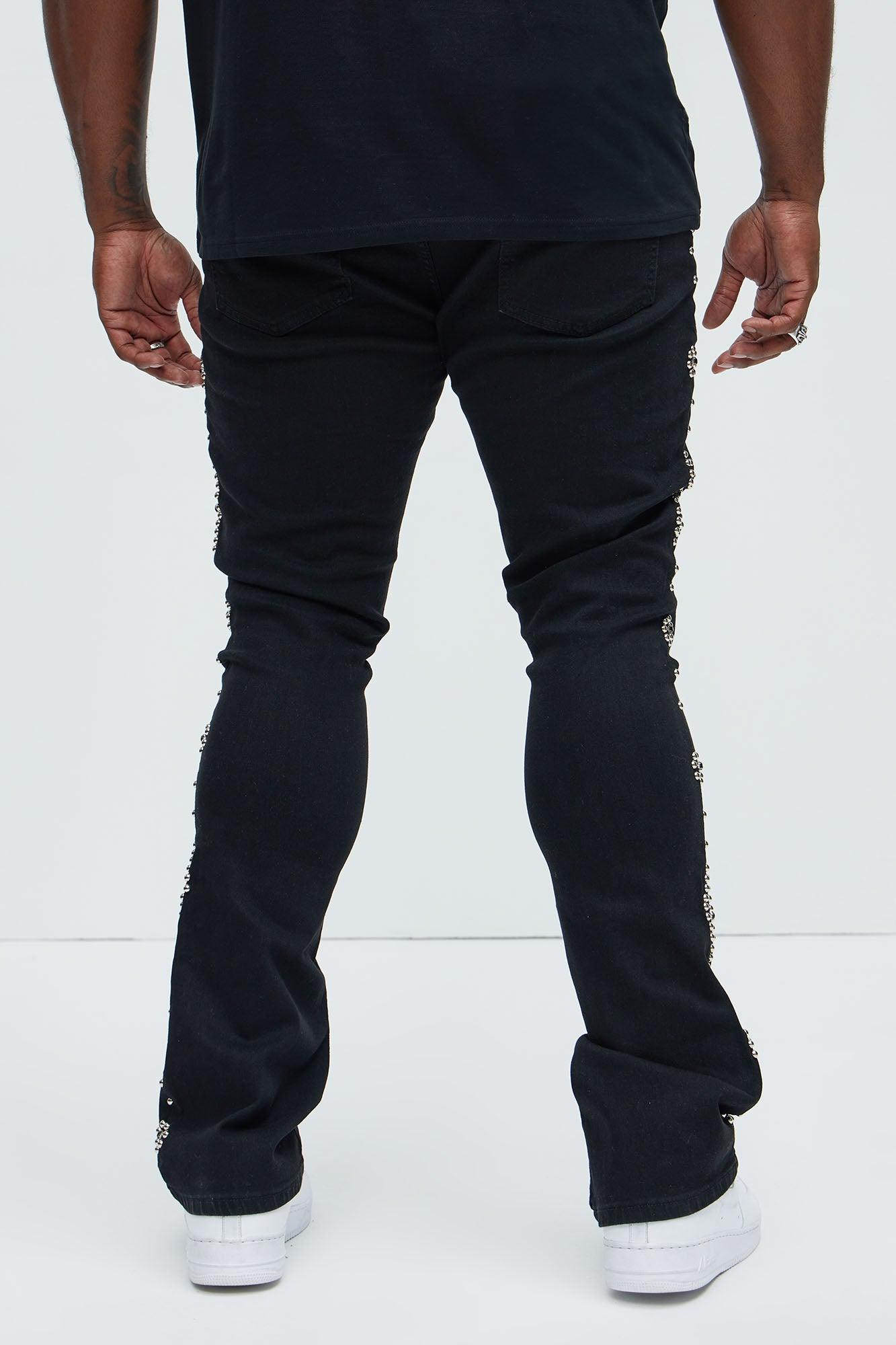 Be Along The Sides Stacked Skinny Flare Jeans - Black Product Image